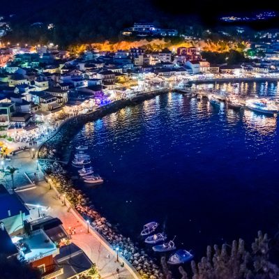 The Harbor Of Beautiful Parga Town By Night In Greece,Epirus Region